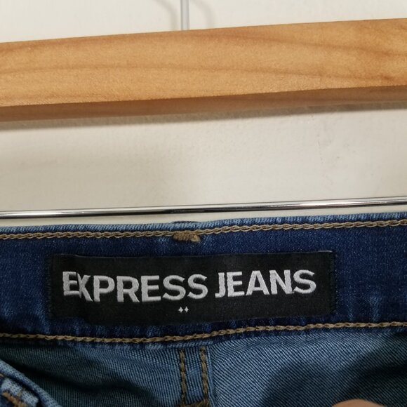 Express Mid Rise Ankle Legging Stretch Jeans Embroidered Floral Blue Size 6 - Picture 4 of 8